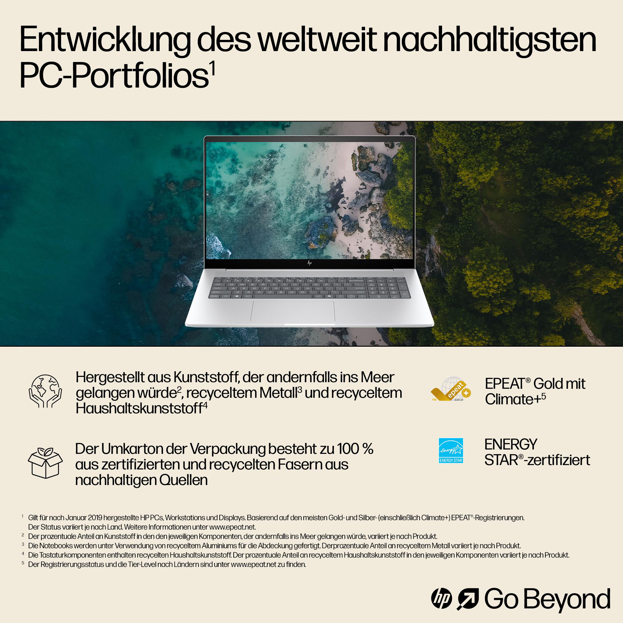 Weißer Laptop im Hintergrund mit Text über Nachhaltigkeit. Weißer Hintergrund.