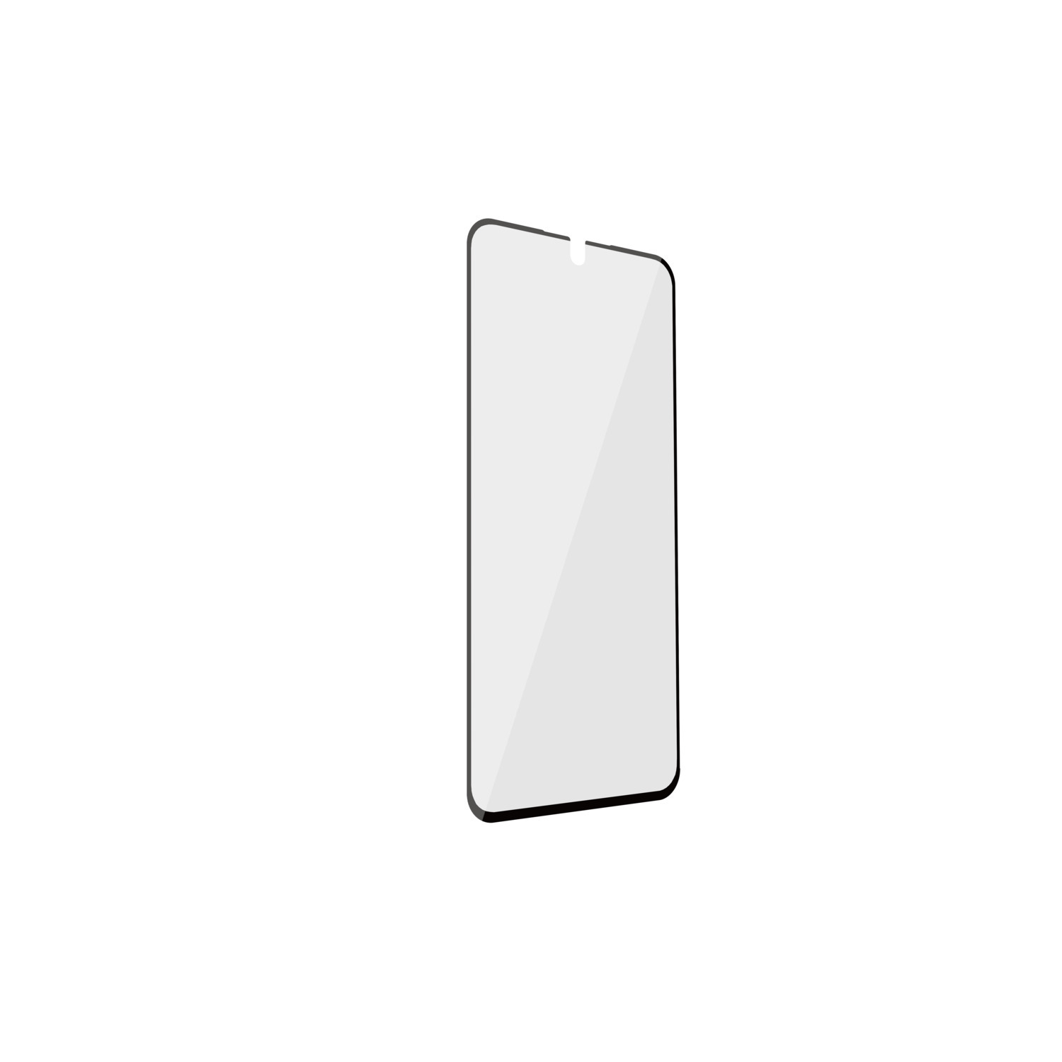 A phone screen protector, a transparent rectangle with black borders.