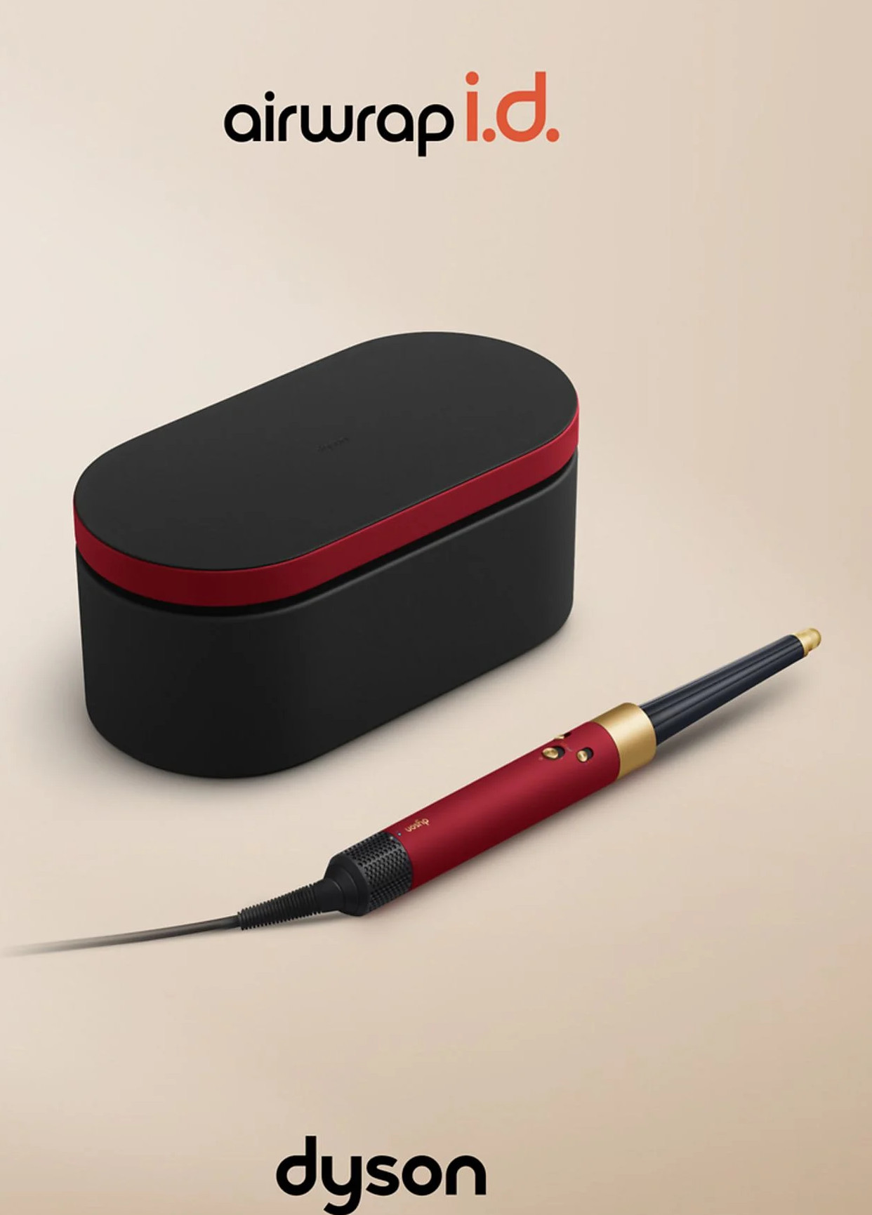 Zestaw do stylizacji Dyson Airwrap z czarną i czerwoną torbą oraz narzędziem do stylizacji.