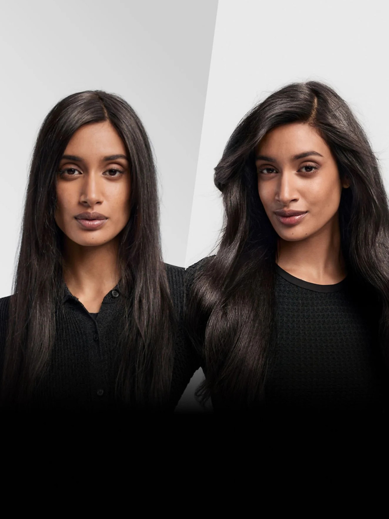 Kobieta z prostymi włosami i druga z falowanymi włosami.