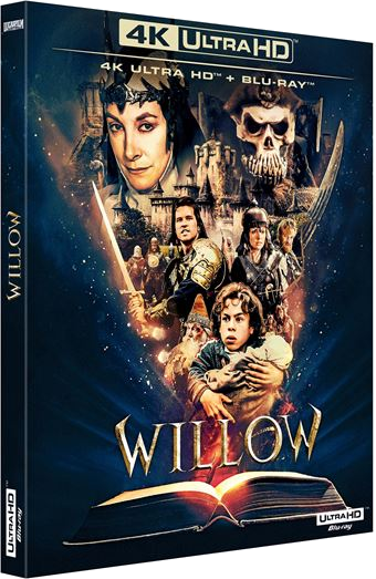 Coffret du film 'Willow', avec des personnages et une scène fantastique. Emballage noir.