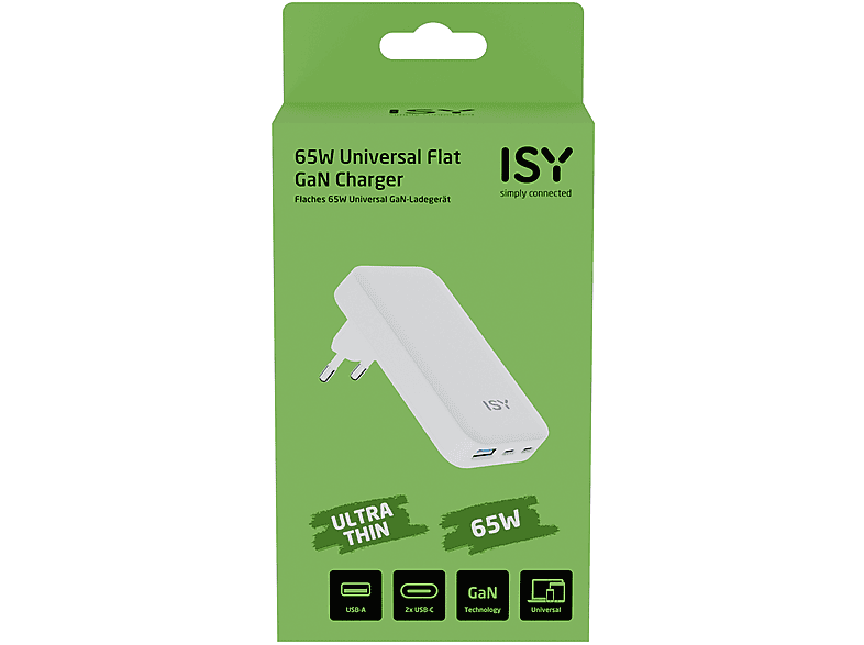 Ładowarka sieciowa ISY IAC-6065 Flat 65W 2xUSB-C USB-A GaN&nbsp; Biały – zdjęcie 3