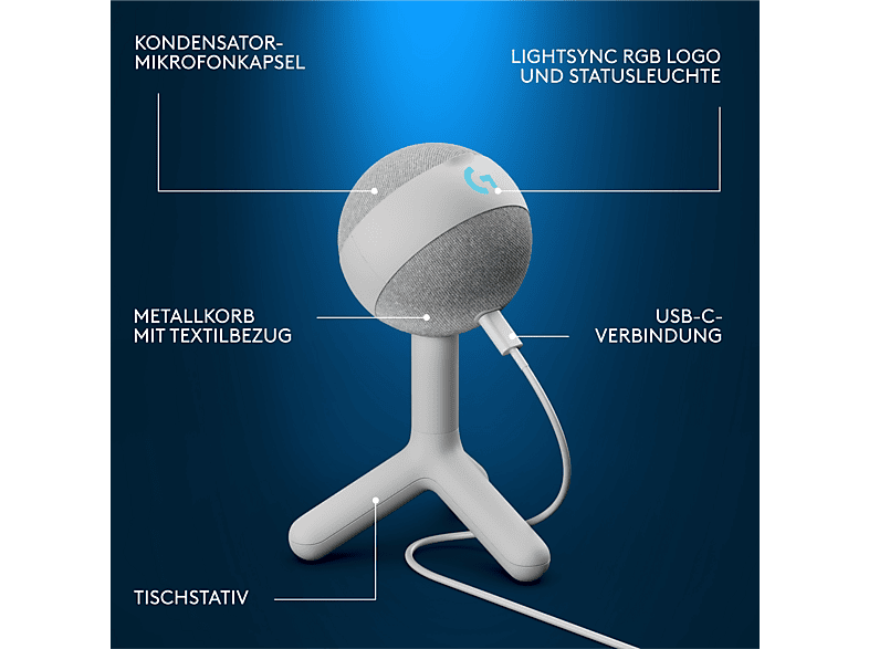 Logitech G Yeti Orb Lightsync, RGB Gaming USB-Mikrofon und Blue VO!CE, USB, Weiß; USB-Gaming-Mikrofon — Foto 4 von 5