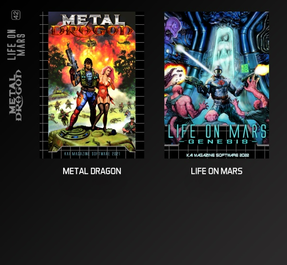 Zwei Buchcover mit den Titeln METAL DRAGON und LIFE ON MARS.