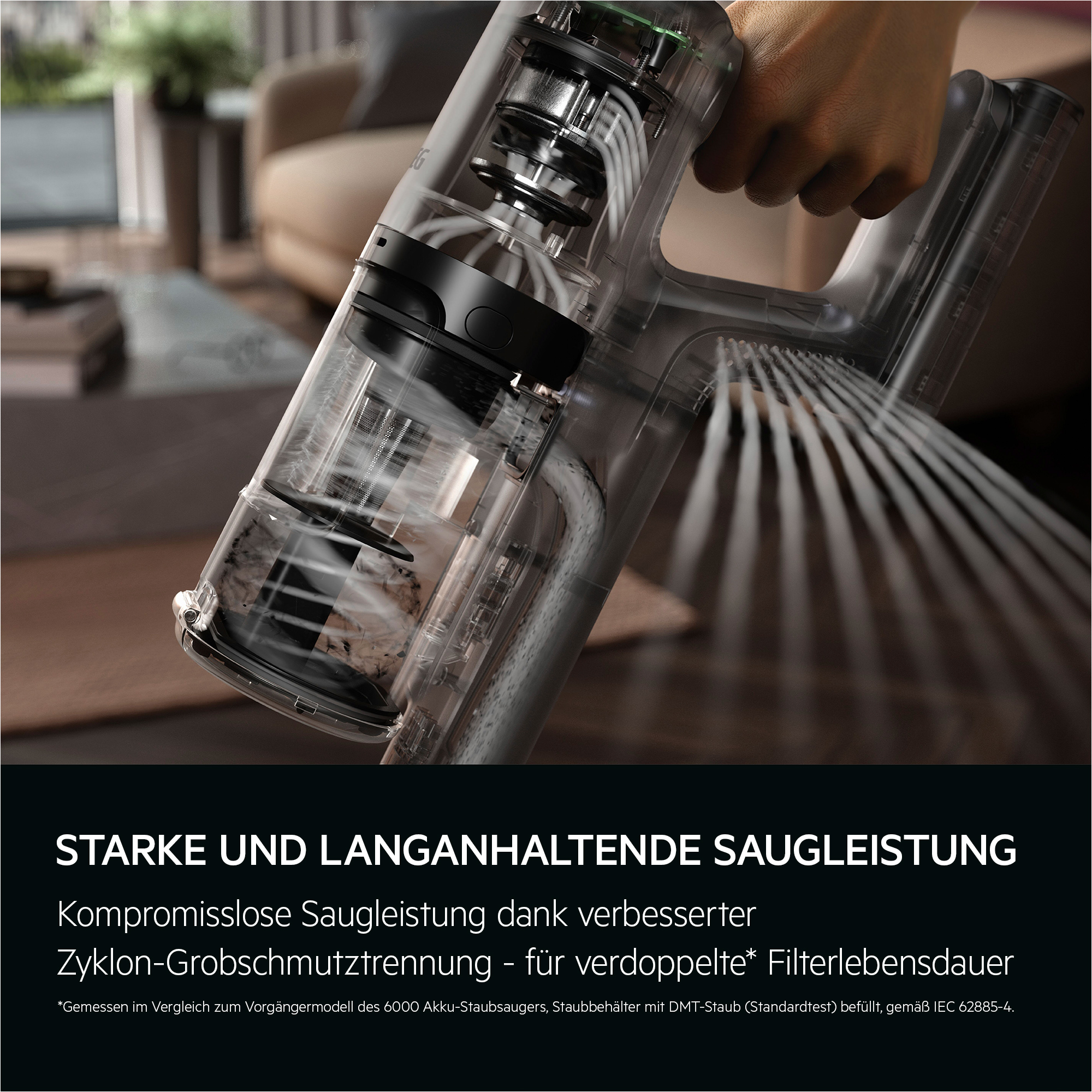 Ein geöffneter Staubsauger, der interne Komponenten zeigt.