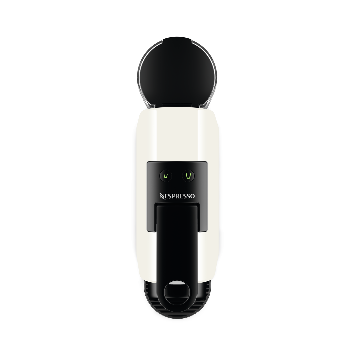 Ivory Nespresso machine with black details.