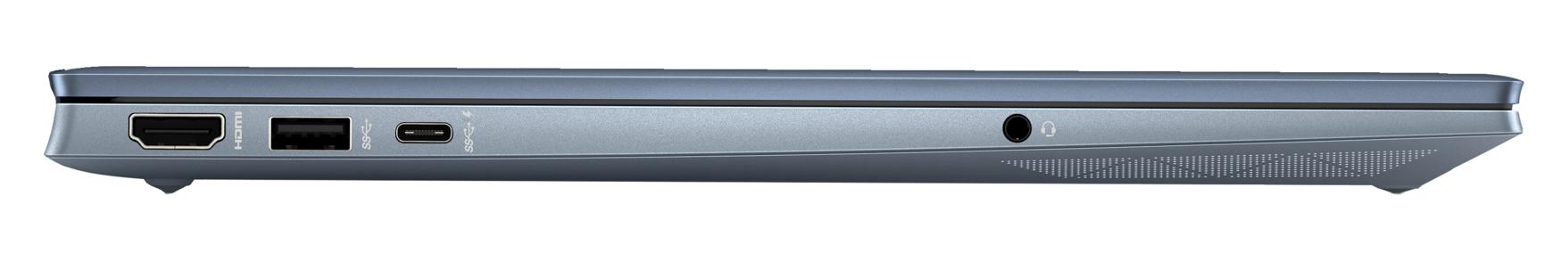 Widok z boku laptopa z widocznymi portami.