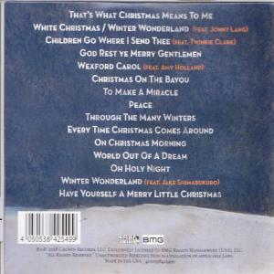 Rückseite einer CD mit Songtiteln in weißer Schrift auf blauem und weißem Hintergrund.