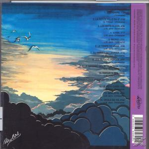 Rückseite einer CD-Hülle mit Wolken- und Vogelmalerei; Songtitel sind aufgelistet.