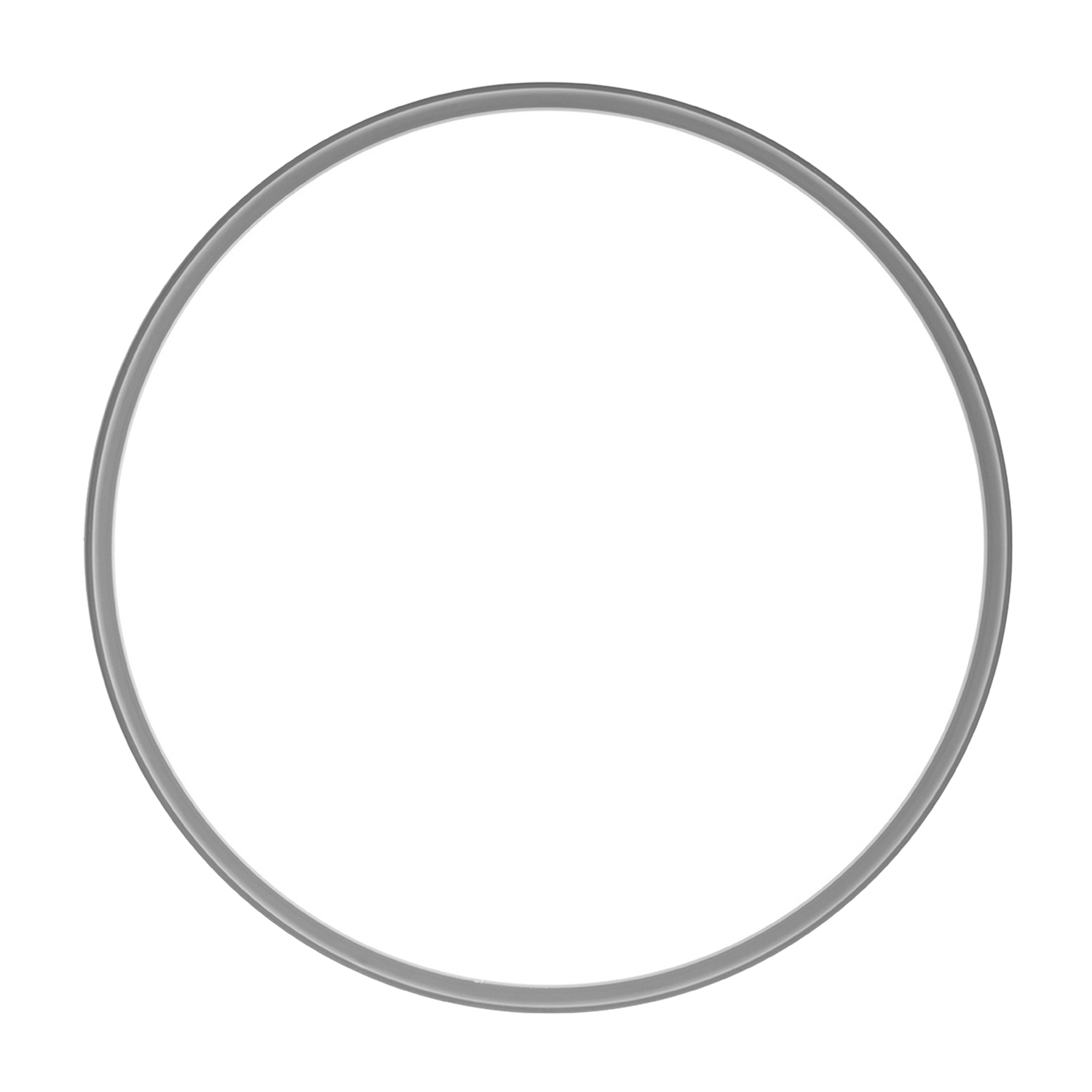 Un hula hoop argentato su sfondo bianco. Il cerchio è circolare.