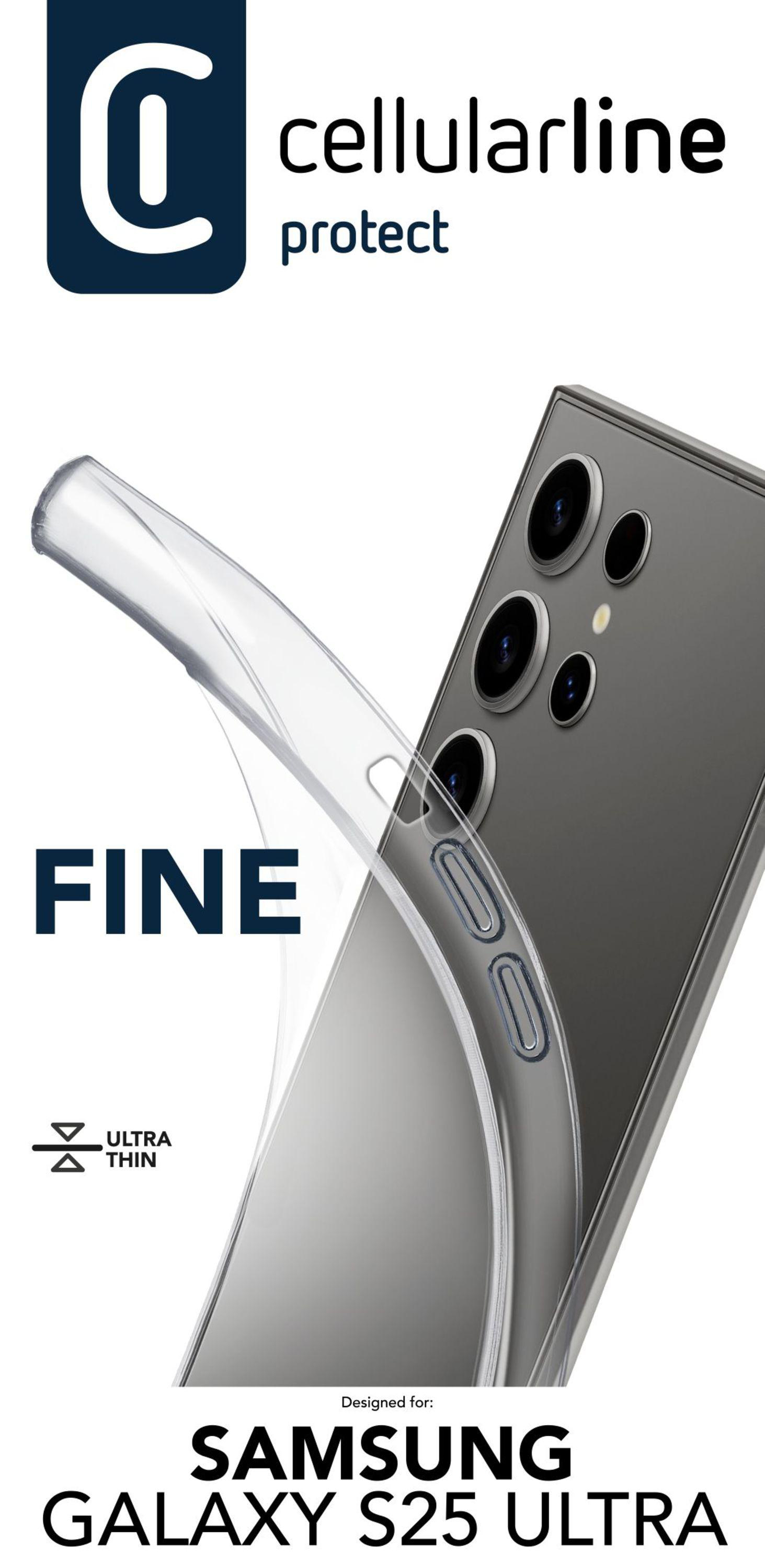 Transparente Handyhülle auf silbernem Telefon. Markenlogo, Text und Designelemente sichtbar.
