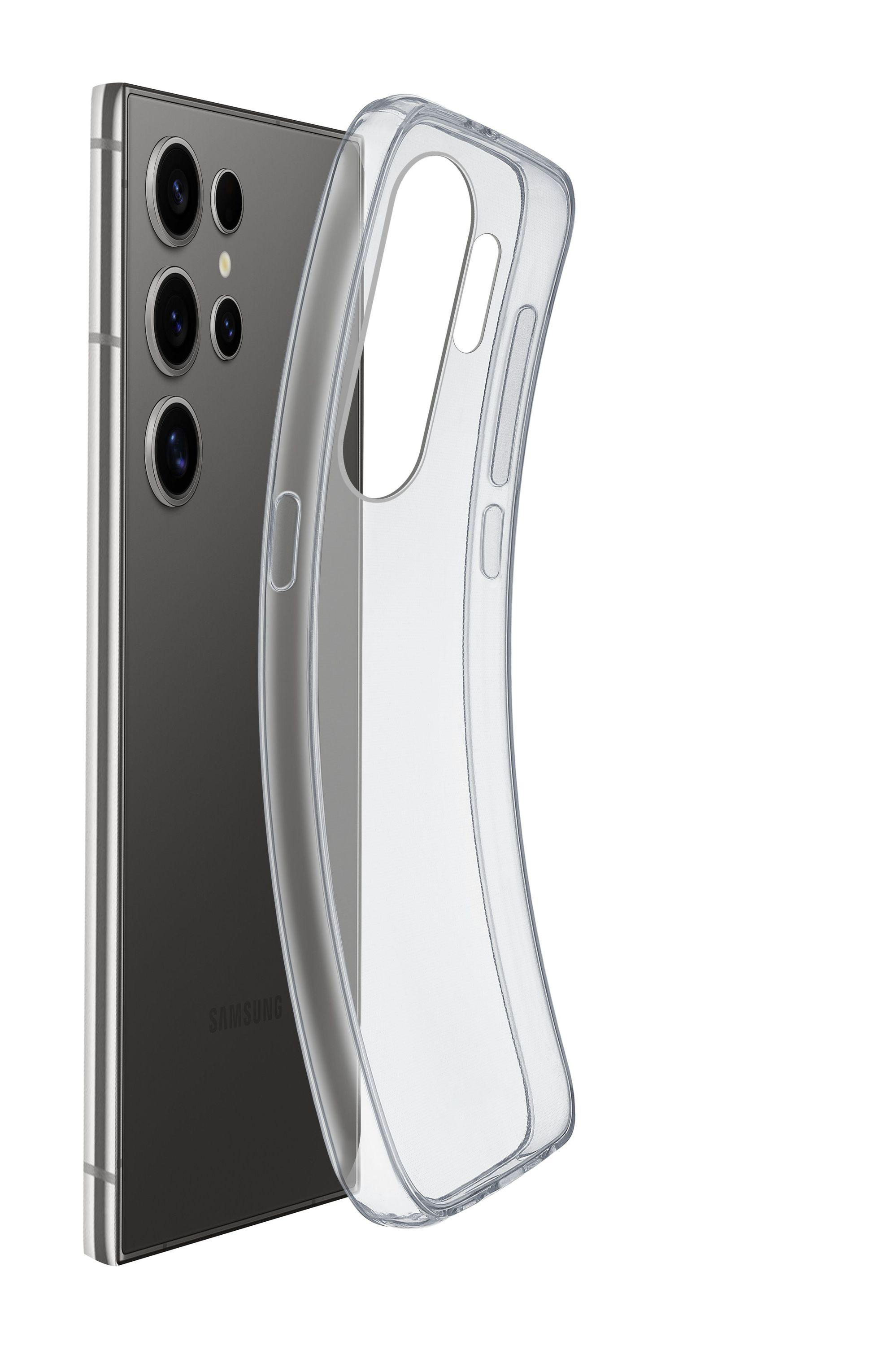 Telefon und transparente Hülle. Telefon ist schwarz mit transparenter Hülle.