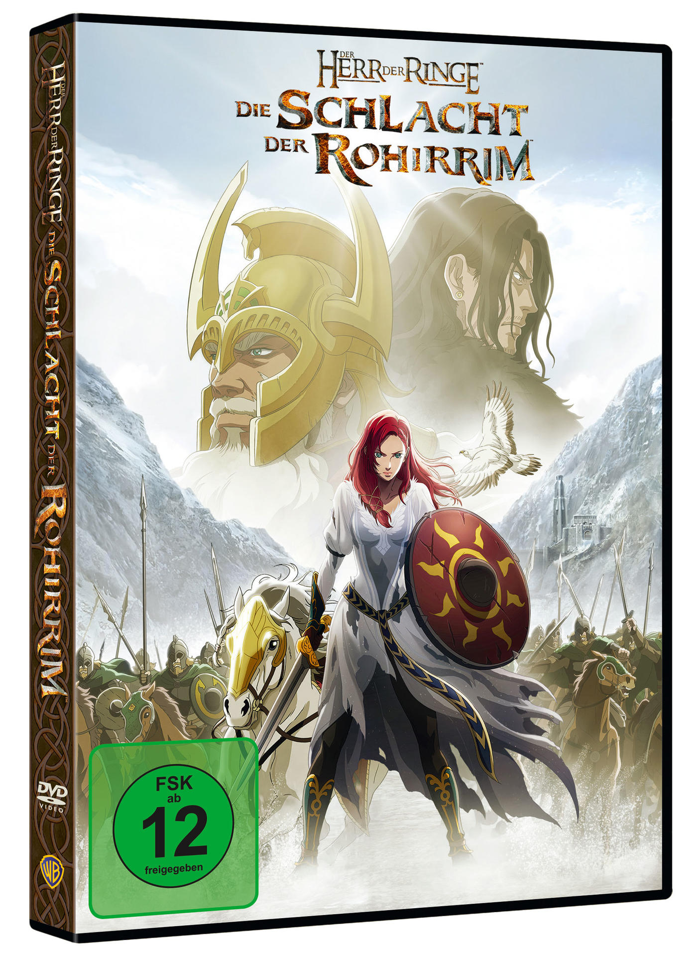 DVD-Cover von 'Der Herr der Ringe: Die Schlacht der Rohirrim' mit Charakterillustrationen.