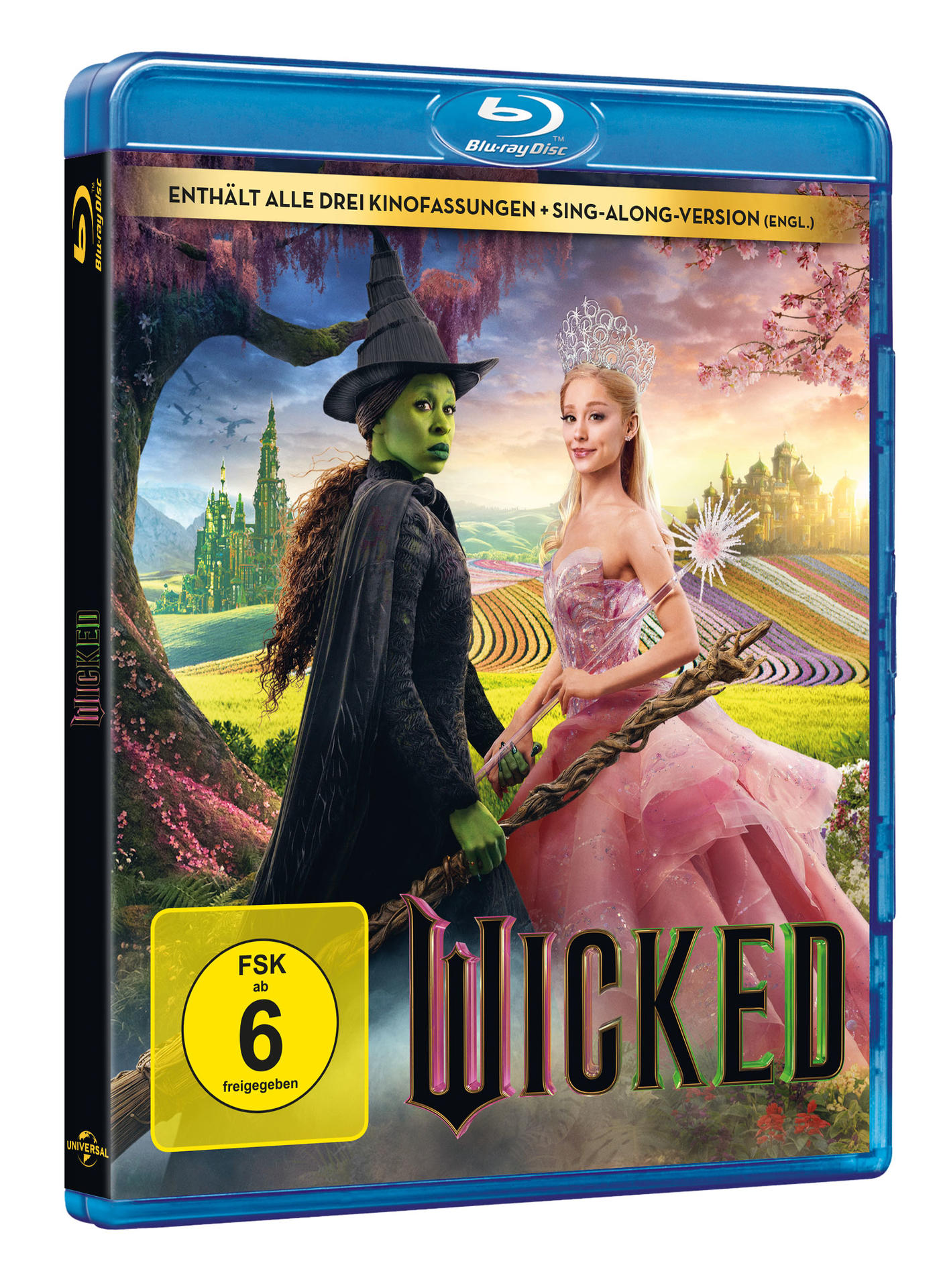 DVD-Cover des Films Wicked, mit der bösen Hexe und Glinda, der guten Hexe.
