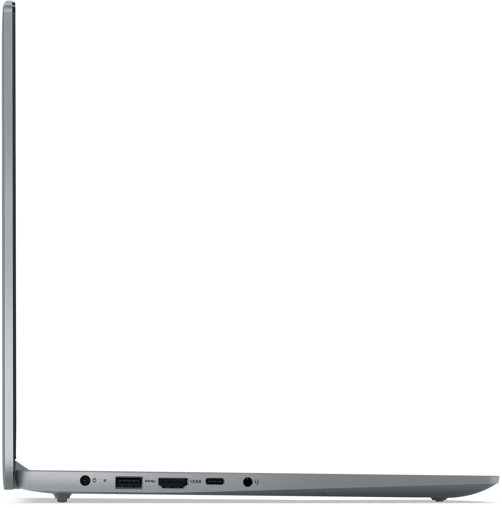 Egy laptop oldalsó nézete. A képernyő fekete, a portok láthatók.