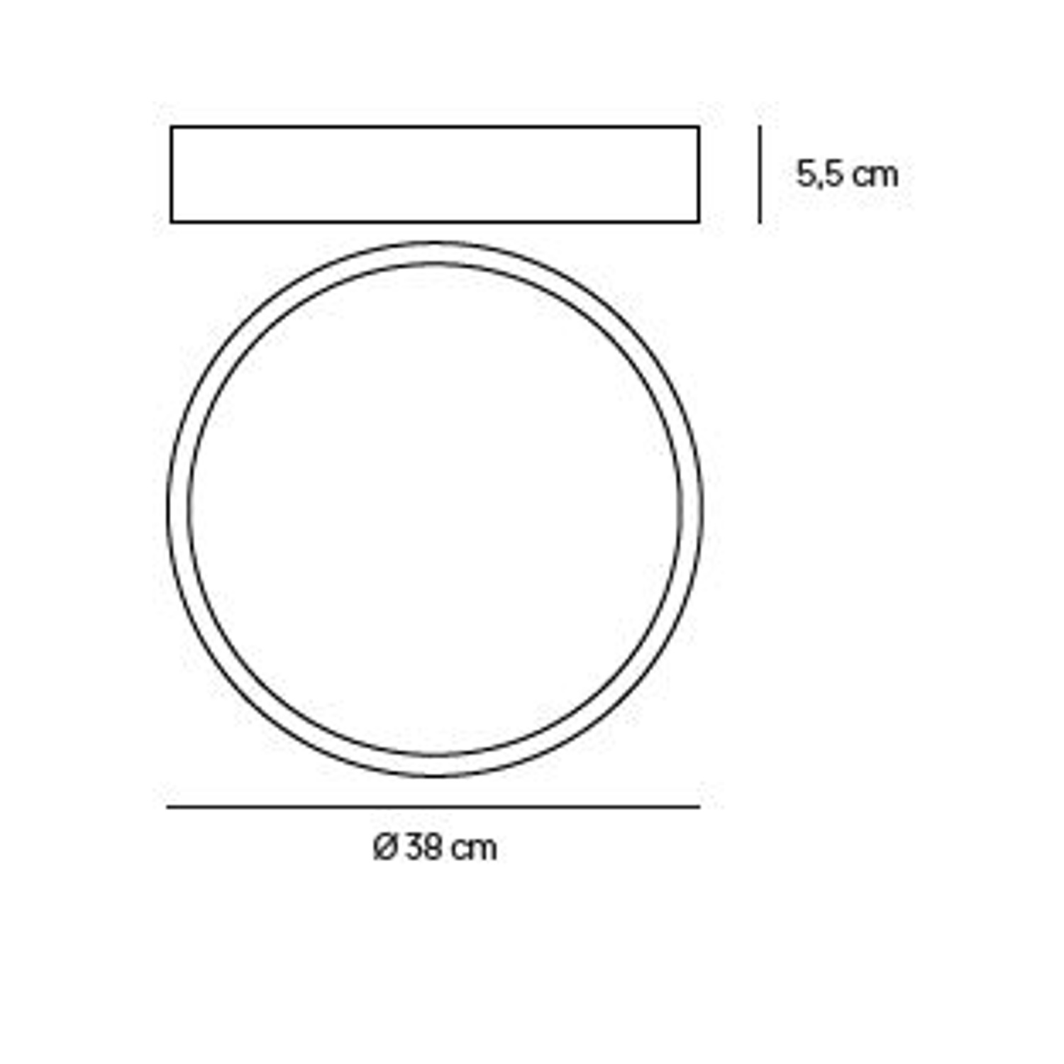 Diagramma cerchio e rettangolo; diametro cerchio 38 cm, larghezza rettangolo 5,5 cm.