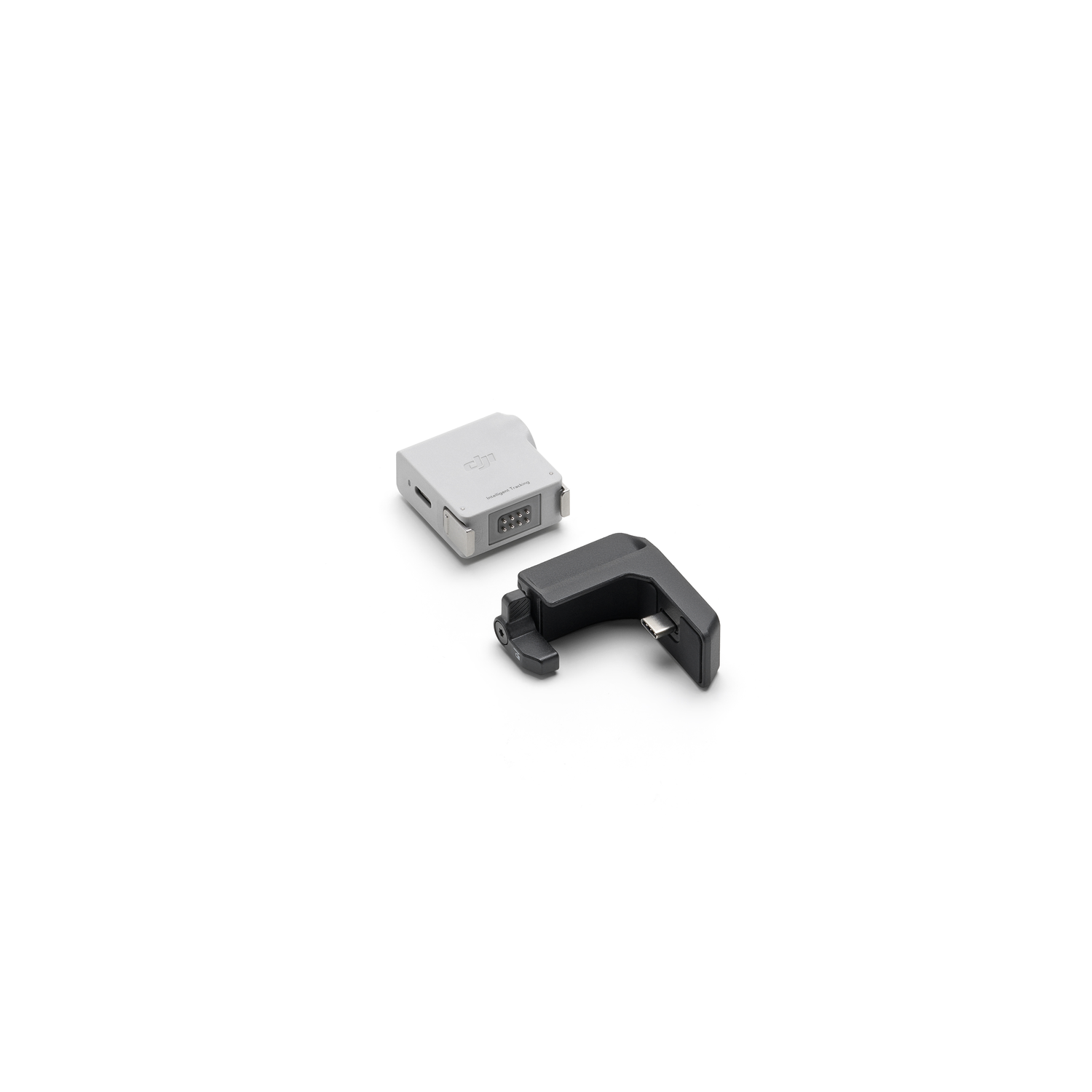 Small white device and a black connector.