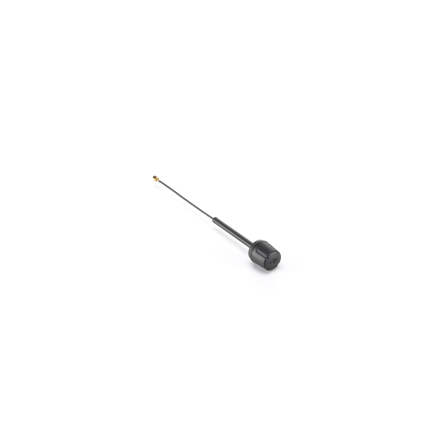 Black antenna with a small ball at the end. White background.