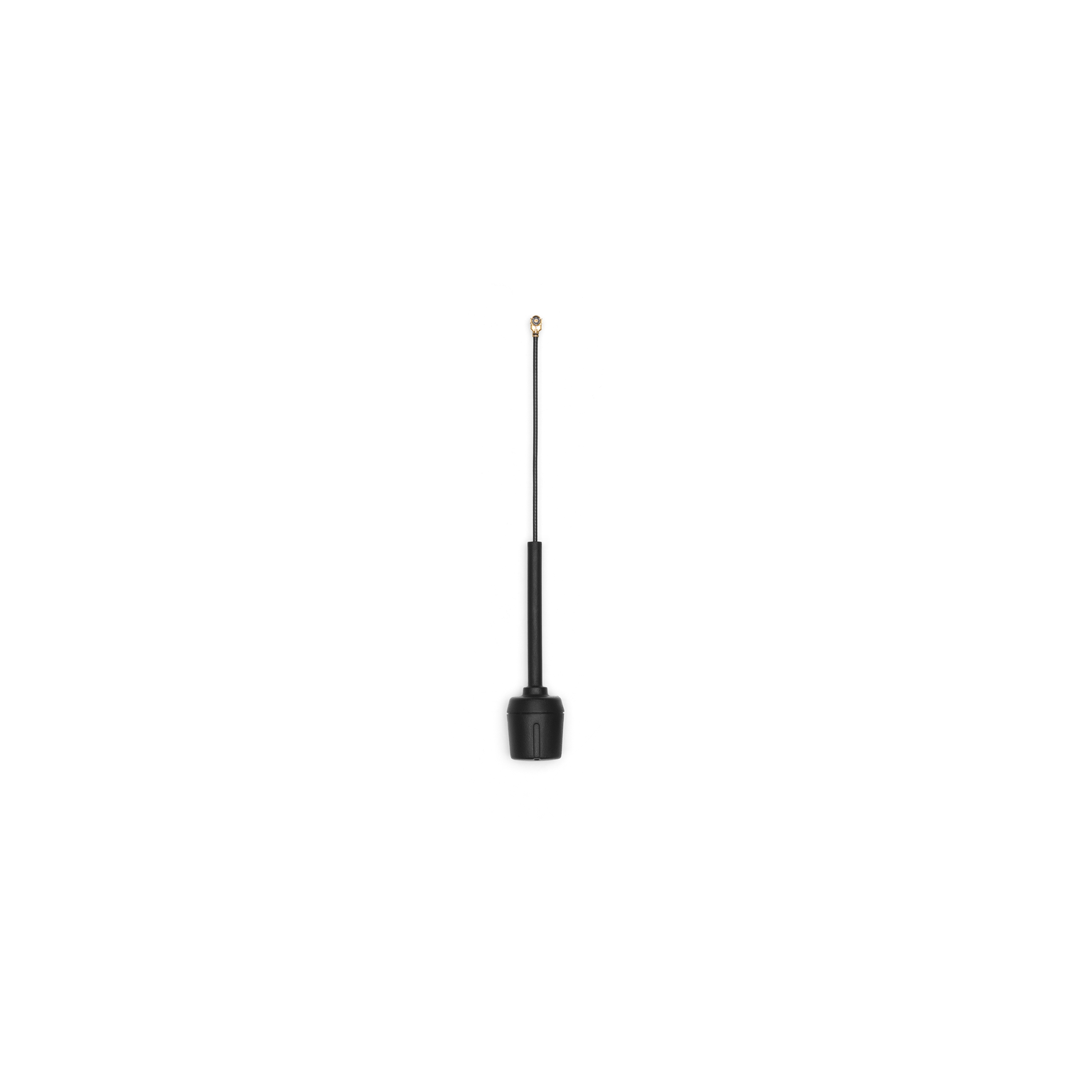 A black and silver antenna on a white background, with a slender black stem and a ball top.