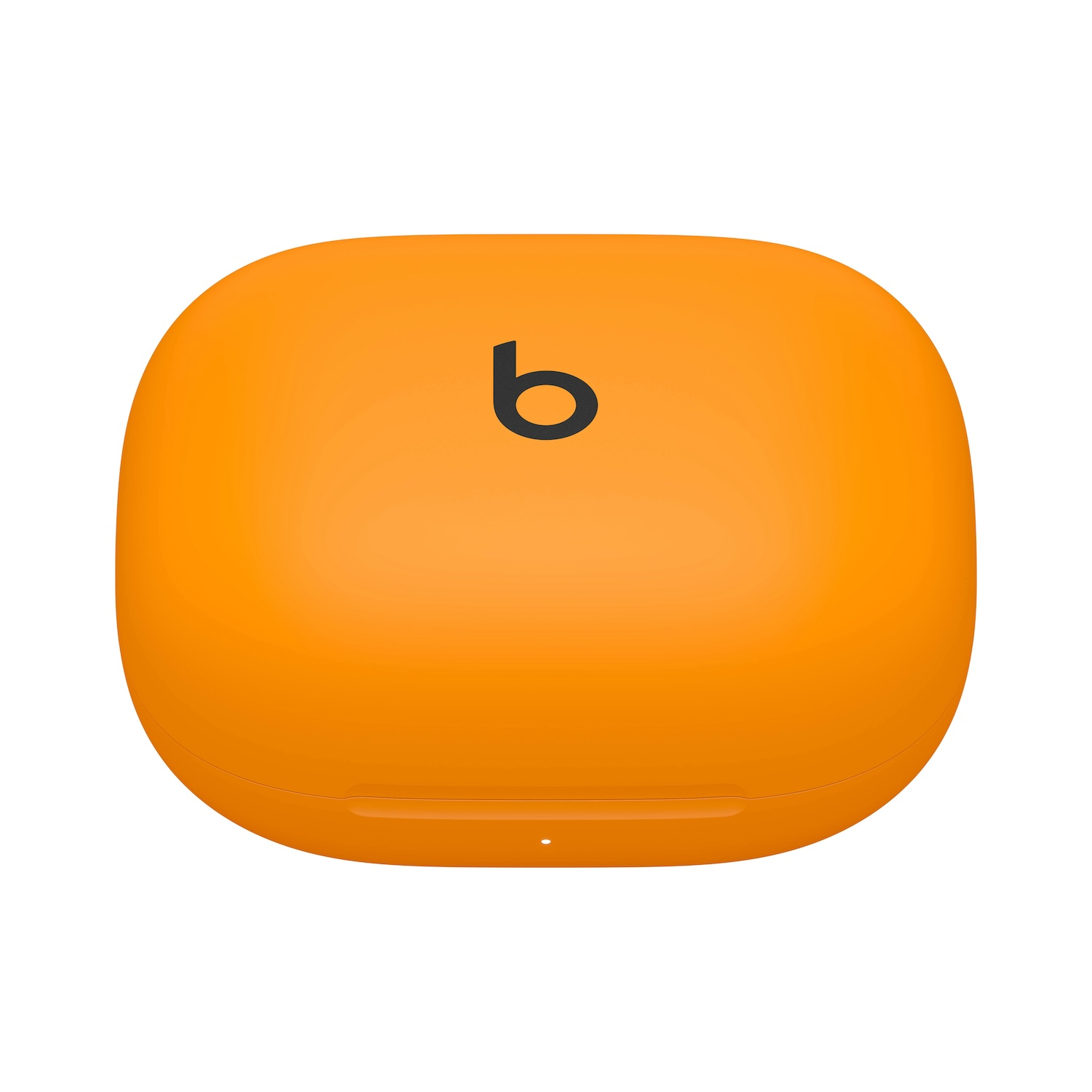 Funda naranja de auriculares Beats con el logo "b" negro sobre fondo blanco.