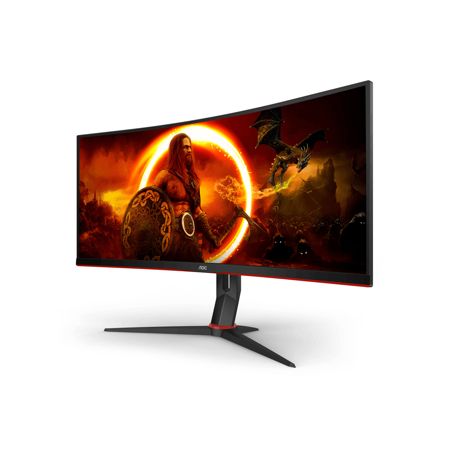 Monitor curvo con una escena de juego en la pantalla.