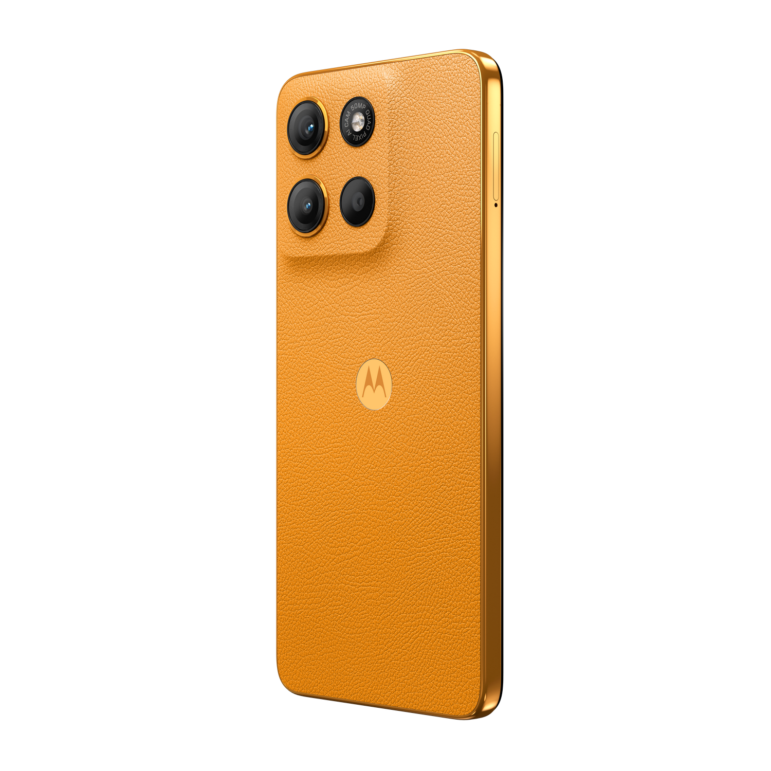 Smartphone de color dorado que muestra la parte trasera con lentes de cámara.