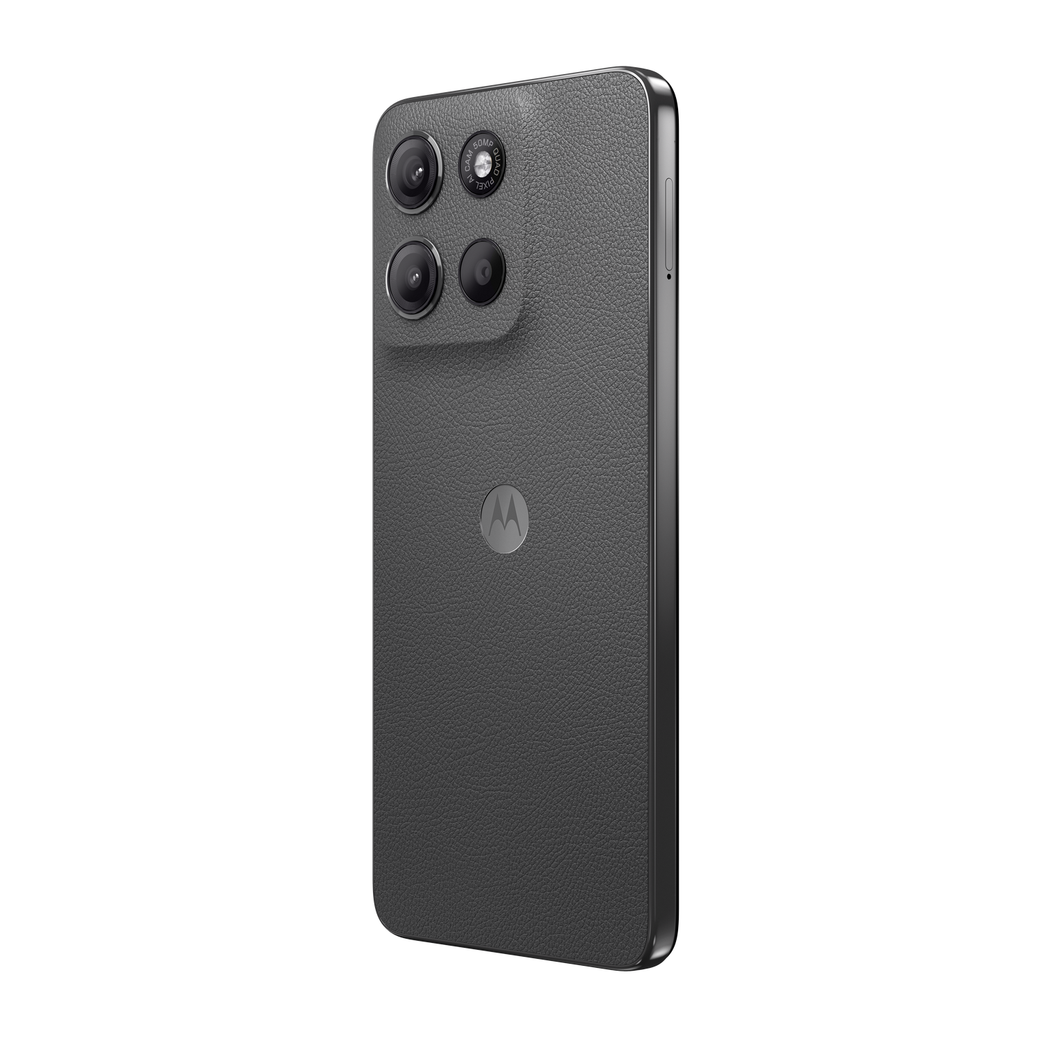 Teléfono Motorola, vista trasera, gris oscuro.