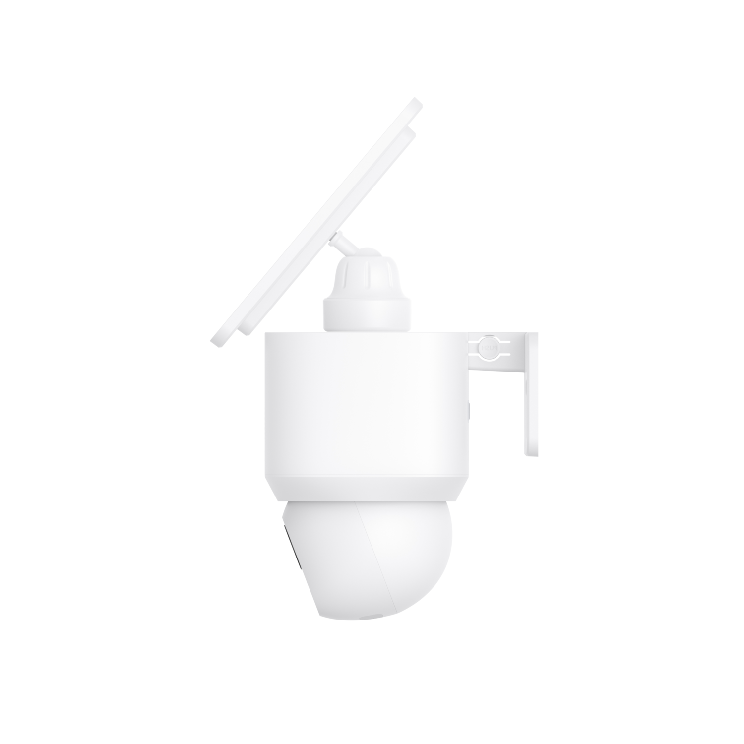 White security camera with a solar panel.