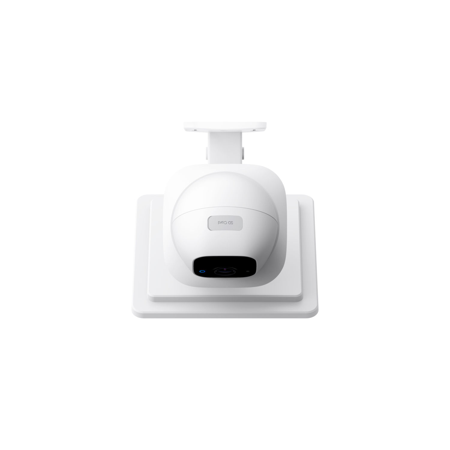 White security camera on a square base, isolated on white.