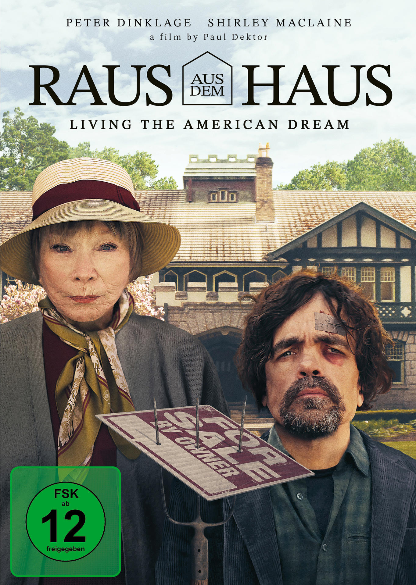DVD-Cover: ältere Frau, Mann mit Bart, Haus, 'Raus aus dem Haus'.