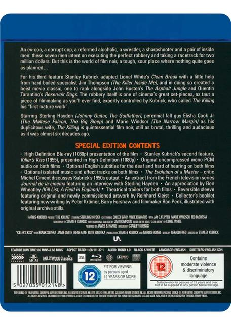 Blu-ray disc case, with text and images on the back.