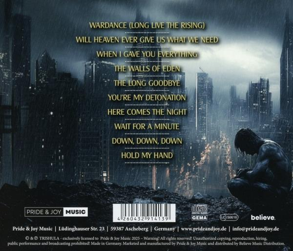 Albumcover mit Stadtszene und kniender Person.