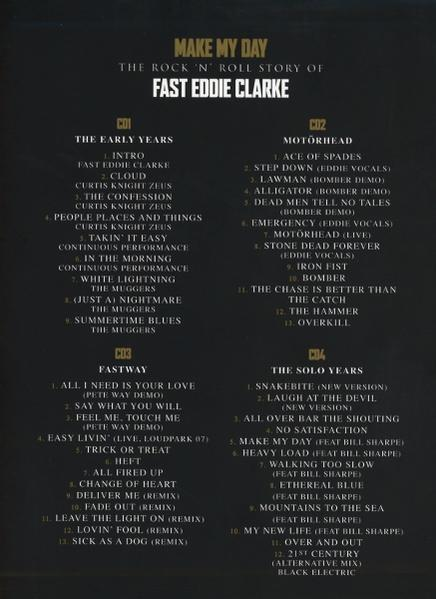 CD-Cover: Titelliste des Albums von Fast Eddie Clarke, einschließlich 'Make My Day'.