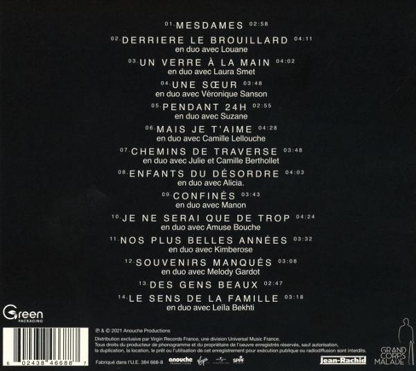 CD-Album-Rückseite mit Titelliste und Branding.