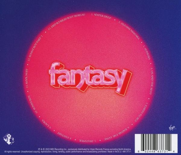 Die Rückseite einer CD mit dem Wort "fantasy" und einer Titelliste.