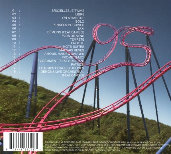 Albumcover mit rosa Achterbahn vor blauem Himmel und Text.