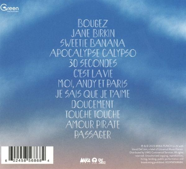 CD-Cover, Titelliste auf himmelblauem Hintergrund.