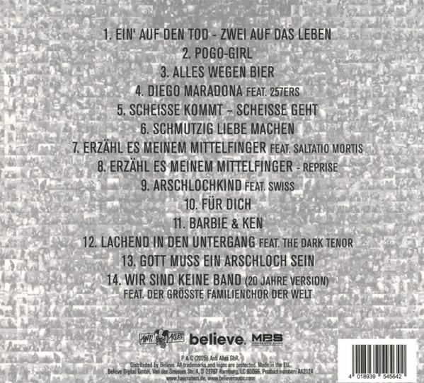 CD-Rückseite mit Trackliste und Künstlernamen, mit strukturiertem Hintergrund.
