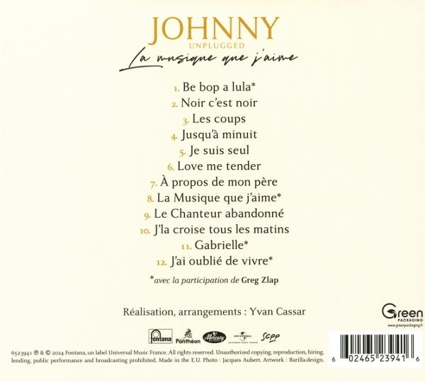 Rückseite eines CD-Albums mit Titelliste. Der Text ist auf Französisch. Der Hintergrund ist hellcremefarben.