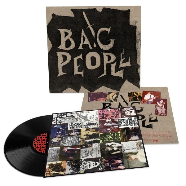Vinylplatte mit Bag People Albumcover, schwarze Platte und Cover-Art.