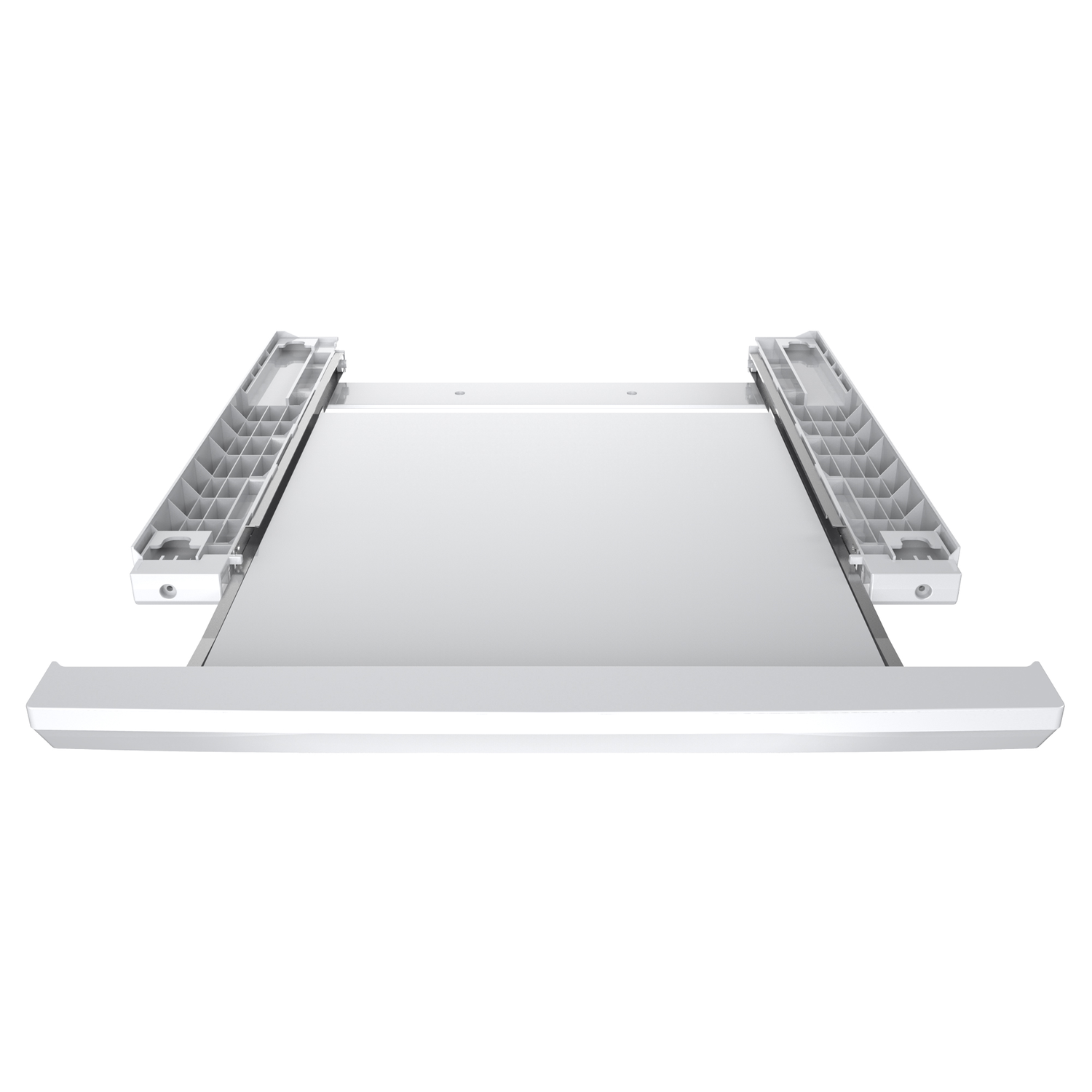 Silver metal appliance component with two side rails. The component is on a white background.