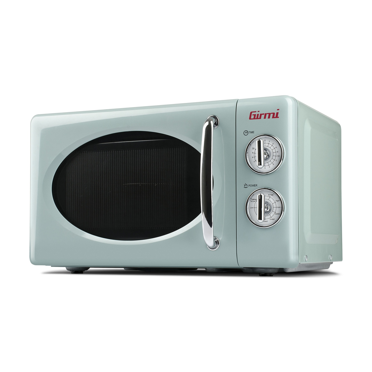 Forno a microonde verde menta in stile retrò, marchio Girmi.