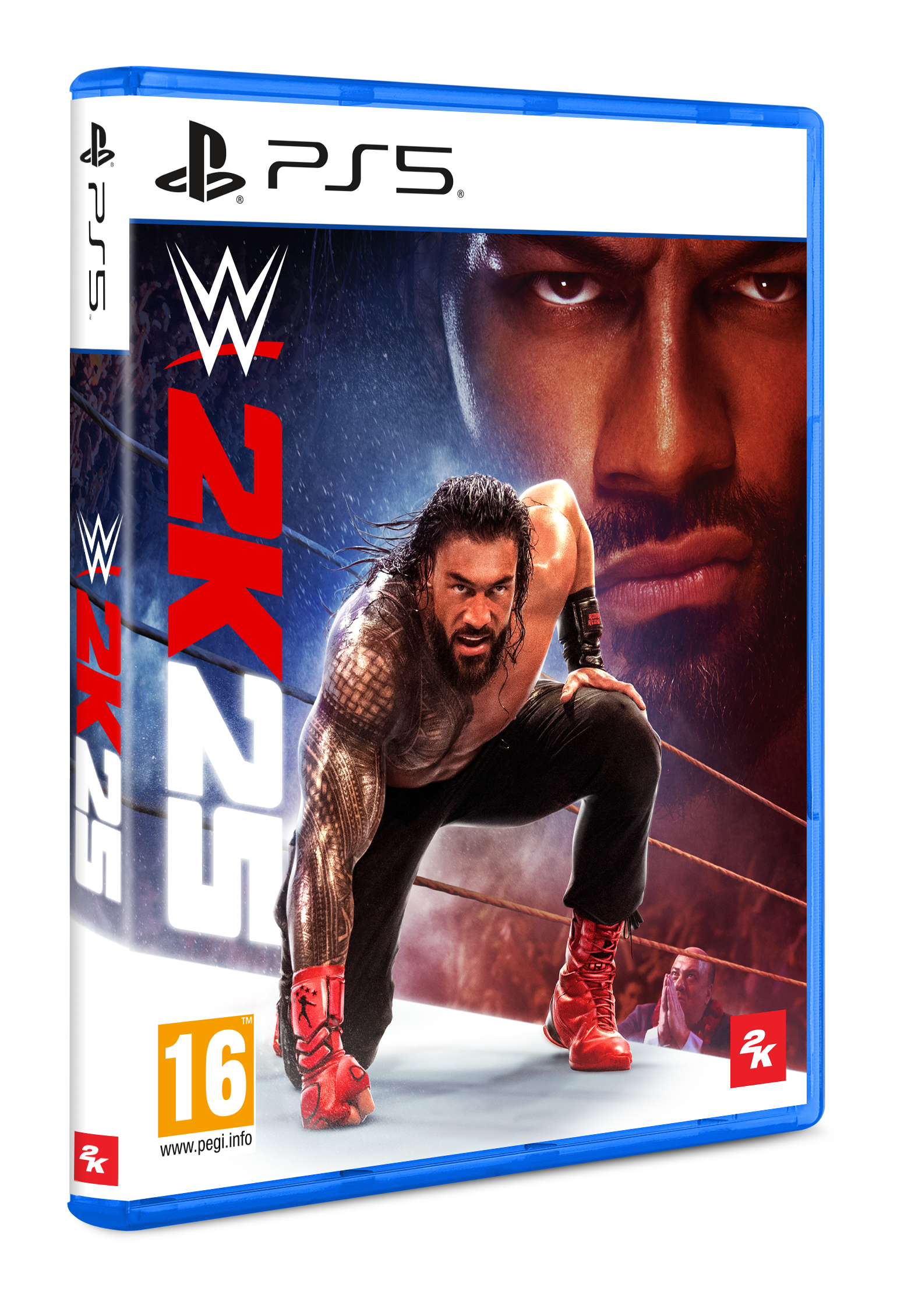 Spielbox von WWE 2K23 mit Roman Reigns.