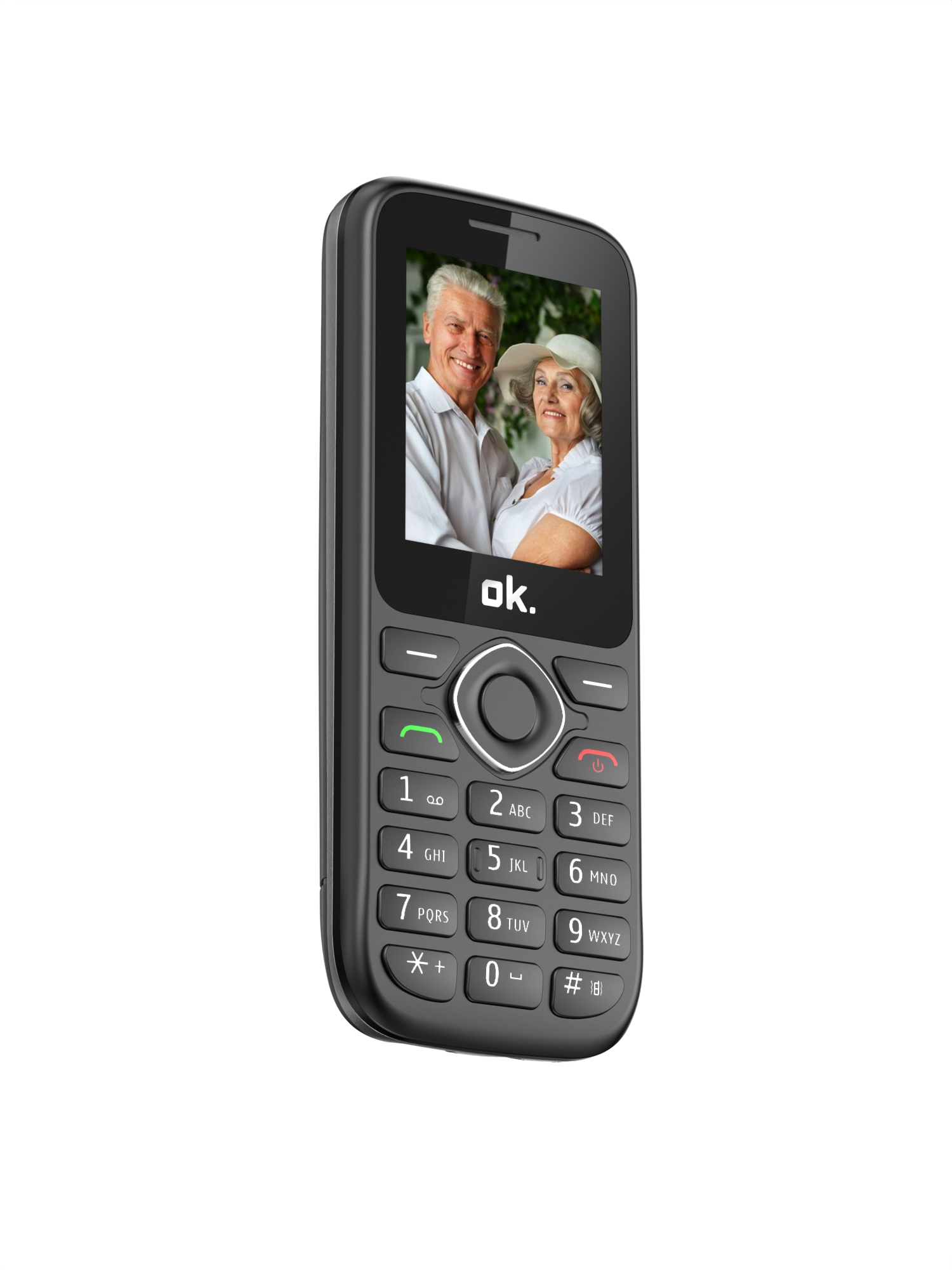 Schwarzes Smartphone zeigt Foto eines älteren Paares auf dem Bildschirm.