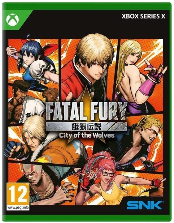 XBOX Series X gamebox: Fatal Fury, City of the Wolves. Er worden verschillende anime-personages getoond.