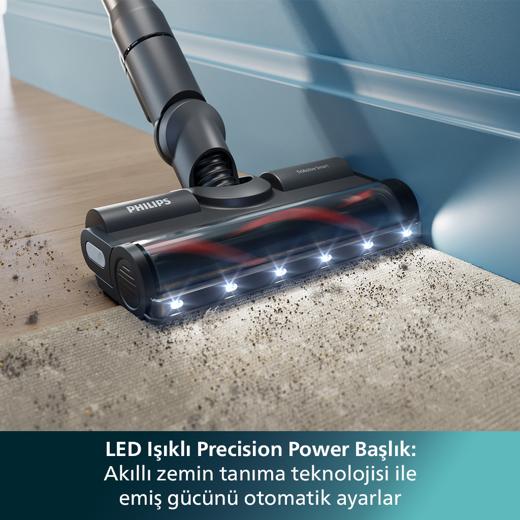 Işıklı elektrikli süpürge başlığı. Metin: LED'li Güç Başlığı.