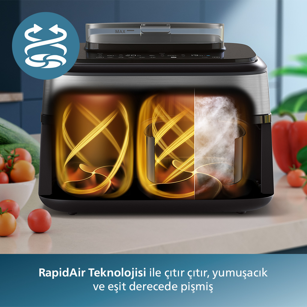 PHILIPS NA555/00 5000 Serisi Çift Hazneli Airfryer Fiyat & Özellik