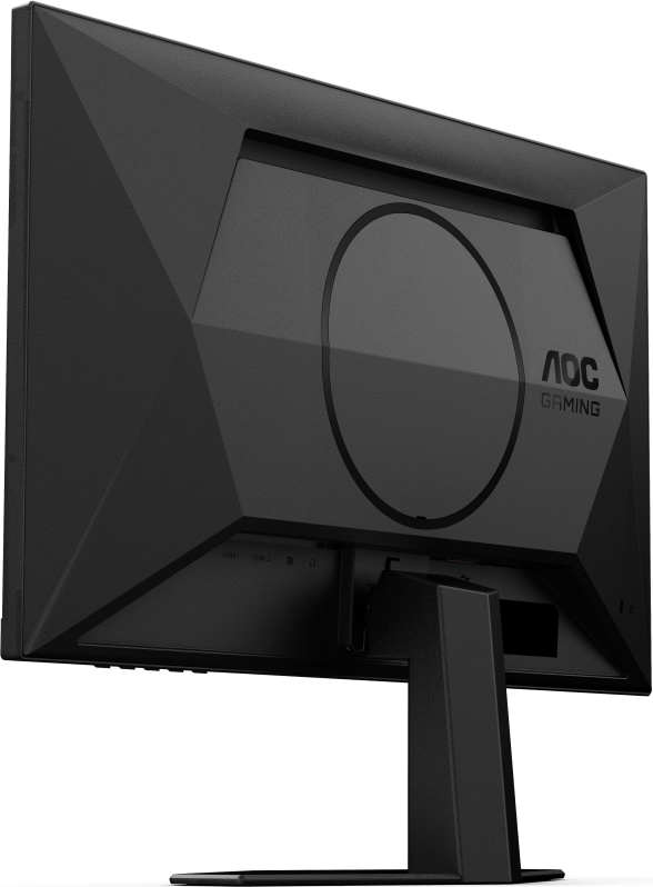 L'arrière d'un moniteur de jeu noir avec un support. Le texte sur le moniteur dit 'AOC Gaming'.