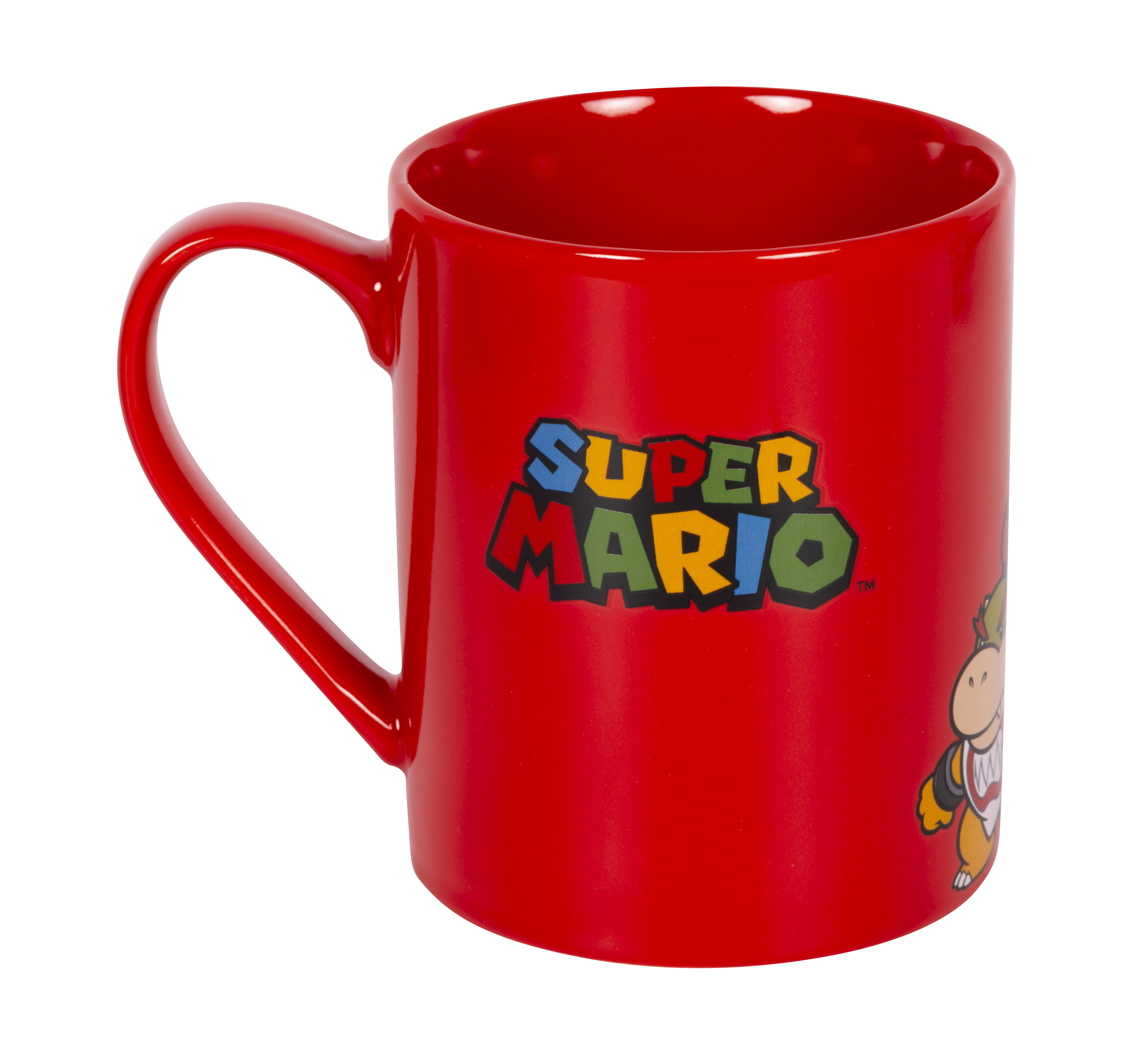 Eine rote Super Mario Tasse mit einer Bowser-Figur.