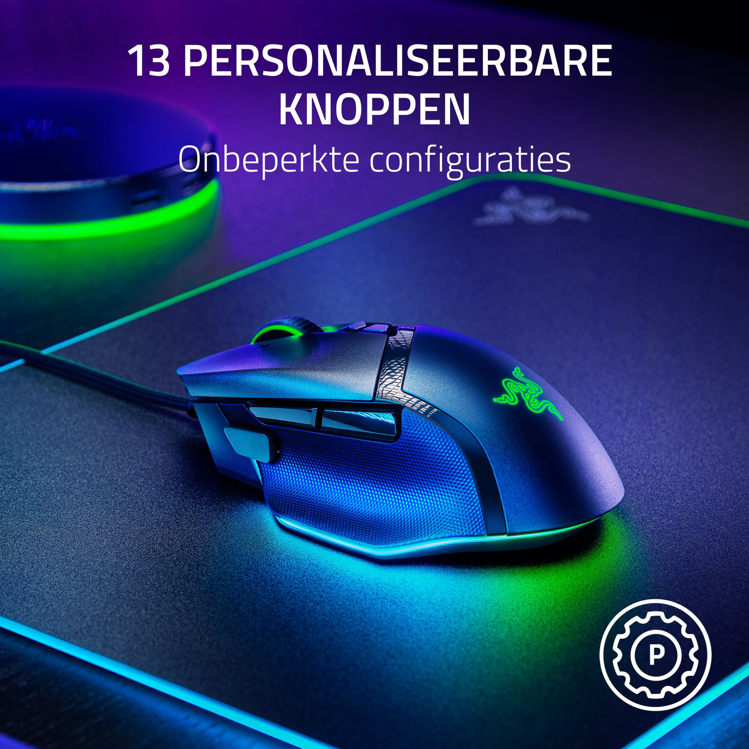 Gaming mouse on a mousepad with green accents.